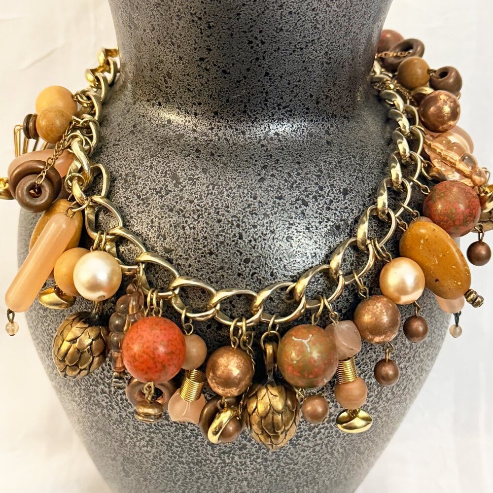 Vintage Roxsann Chunky Earth Tone 18" Charm Necklace